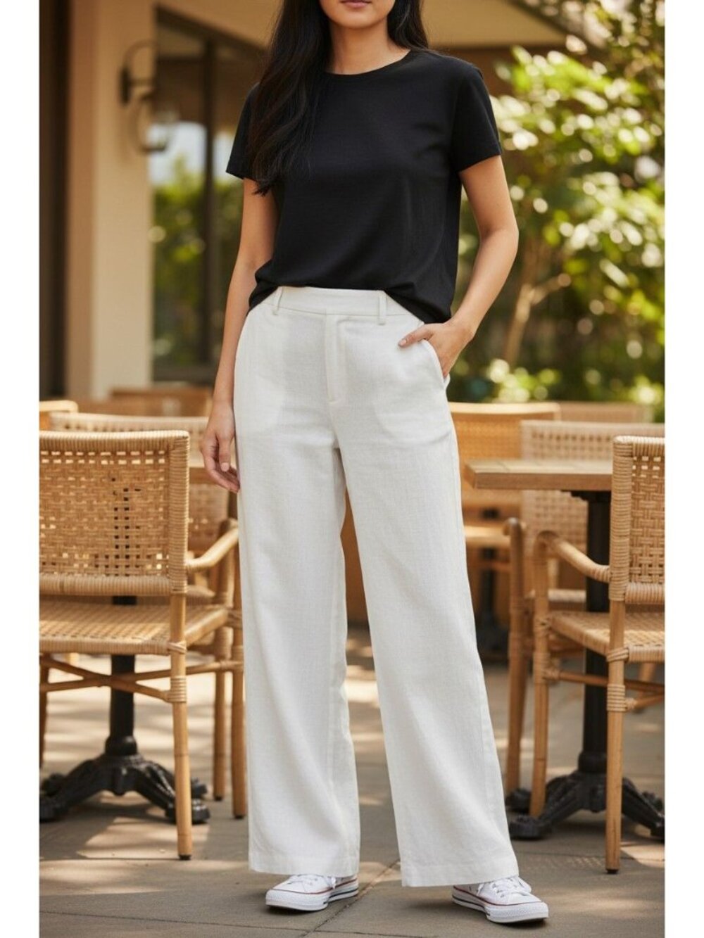 Michael Michael Kors Linen Pants Women White Pockets Fashion Basics size 0